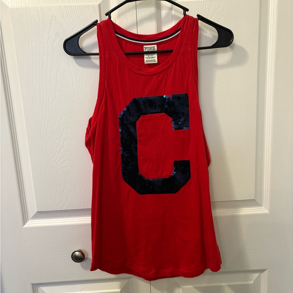PINK Victoria's Secret Red Tank Top with Navy Sequin C